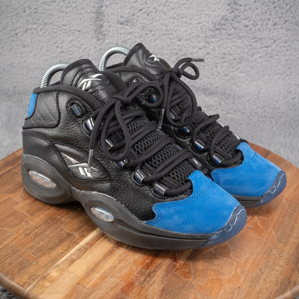 Reebok‎ Question Mid Basketball Shoes Black Blue Toe 100033164 Mens Sz 5.5